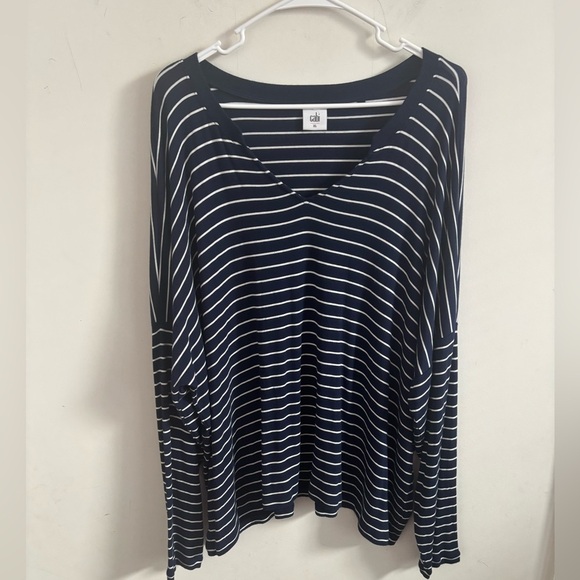 CAbi Ahoy Tee Navy White Striped V-Neck Long Sleeve Nautical Preppy stretch XL - Picture 2 of 6